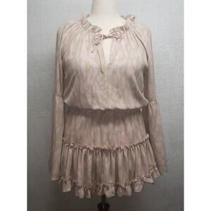 Buddy Love Pink Tan Animal Print Ruffle Mini Dress | Bell Sleeves | Women’s M